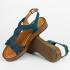 Sandale cu platforma de dama din piele naturala si textil DiAmanti Ellen turcoaz